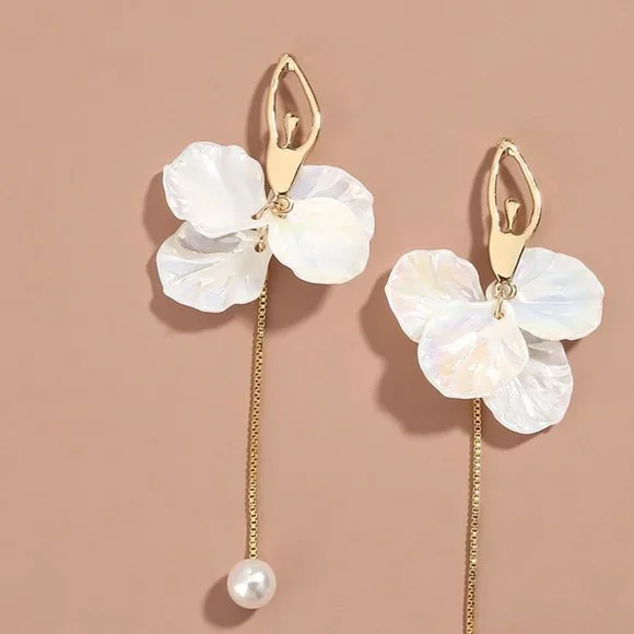 GOLD Pearl Drop Ballet Earrings Fashion Jewelry - Picture 3 of 5